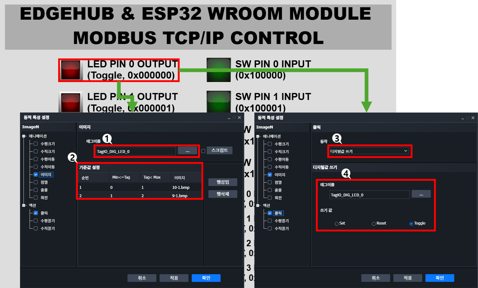Solution Square : Edgehub와 ESP32 보드의 Modbus TCP/IP 아날로그 디지털 데이터 통신